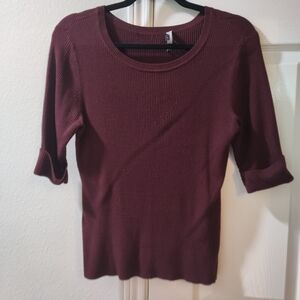White House Black Market Medium Burgundy Elbow Sleeve Sweater Knit Wine Red